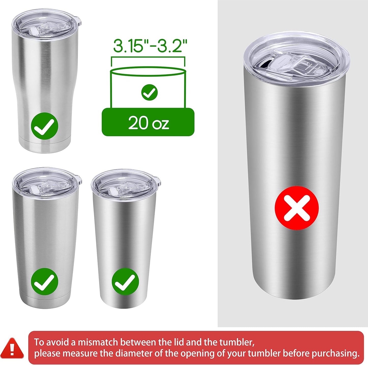 20 oz Tumbler Lids 2 Replacement Lids Compatible for YETI 20 oz Stainless Steel Tumblers Travel Cup Coffee Mug, Spill-proof Lids Fits OF Inner Diameter 3.2 to 3.23 INCH Tumbler