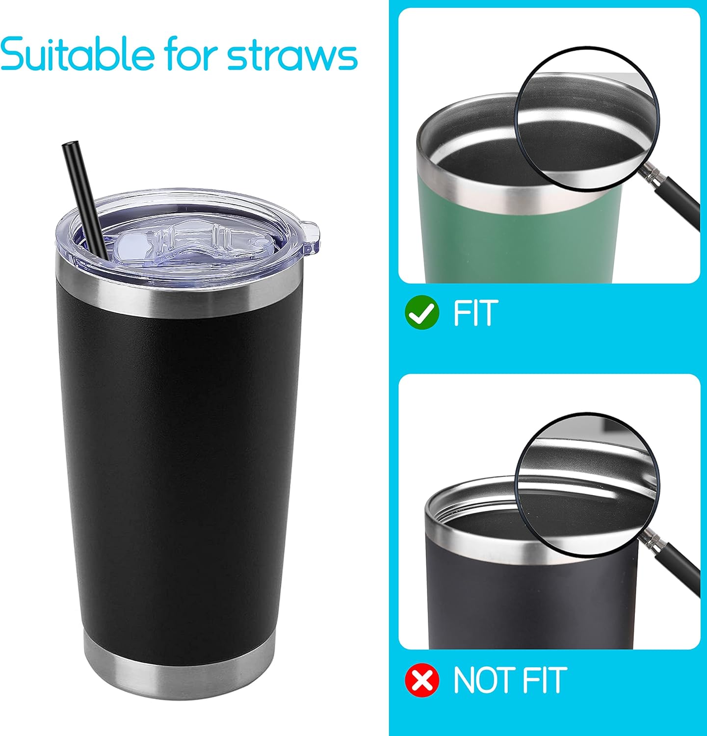 20 oz Tumbler Lids 2 Replacement Lids Compatible for YETI 20 oz Stainless Steel Tumblers Travel Cup Coffee Mug, Spill-proof Lids Fits OF Inner Diameter 3.2 to 3.23 INCH Tumbler