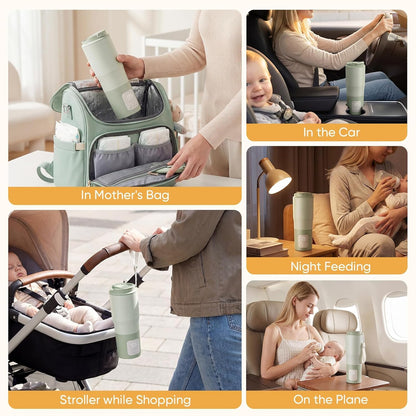 Portable Bottle Warmer 380ml for Travel, Baby Milk Warmer with Rechargeable Battery, Water Warmer On The Go Feeding, Fast & Even Heating for Home & Trips