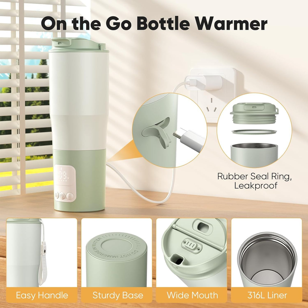 Portable Bottle Warmer 380ml for Travel, Baby Milk Warmer with Rechargeable Battery, Water Warmer On The Go Feeding, Fast & Even Heating for Home & Trips