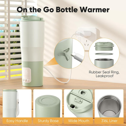 Portable Bottle Warmer 380ml for Travel, Baby Milk Warmer with Rechargeable Battery, Water Warmer On The Go Feeding, Fast & Even Heating for Home & Trips
