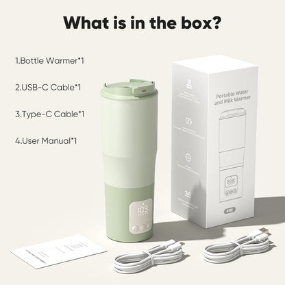 Portable Bottle Warmer 380ml for Travel, Baby Milk Warmer with Rechargeable Battery, Water Warmer On The Go Feeding, Fast & Even Heating for Home & Trips