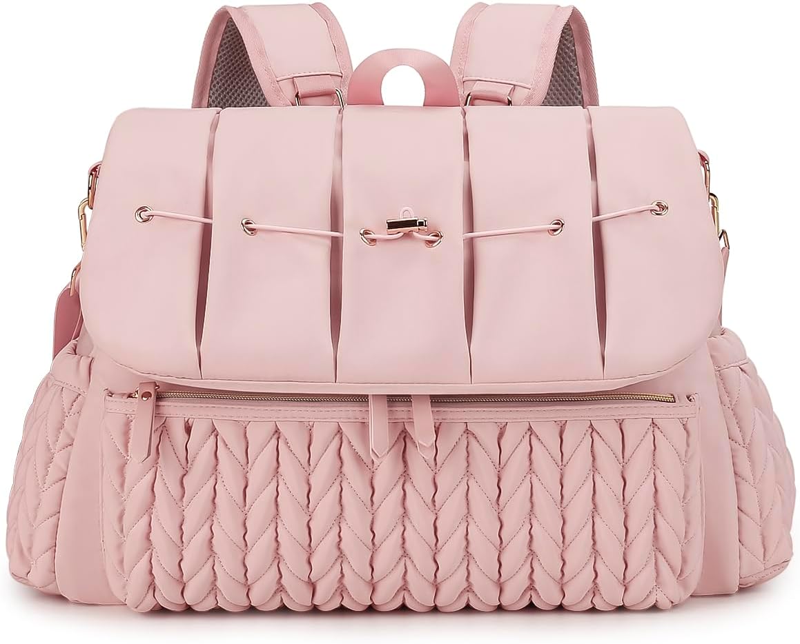 Diaper Bag Backpack Messenger Bag Travel Backpack Maternity Bags Stylish Baby Bag with Changing Pad for Mom (Pink)