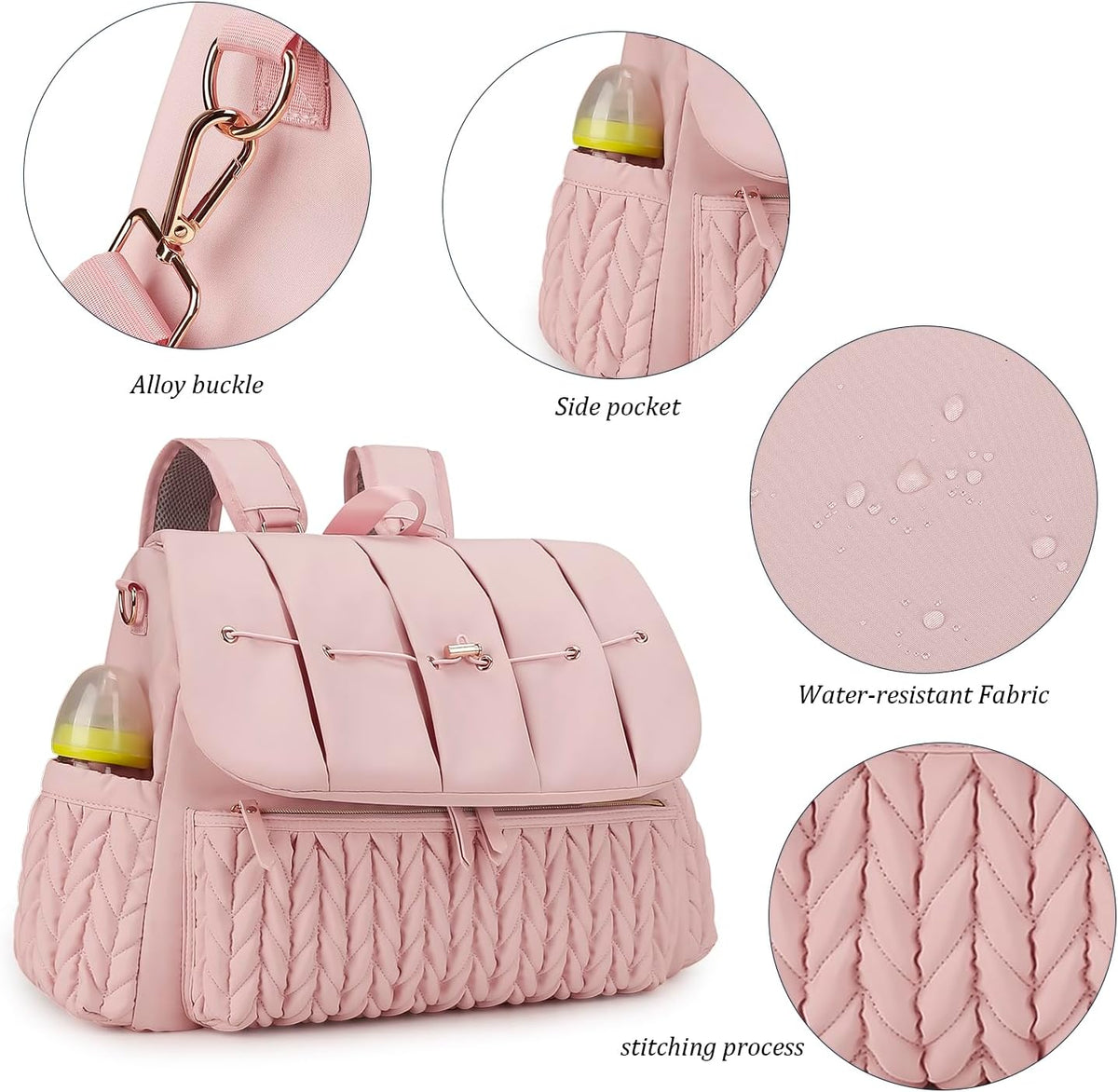 Diaper Bag Backpack Messenger Bag Travel Backpack Maternity Bags Stylish Baby Bag with Changing Pad for Mom (Pink)
