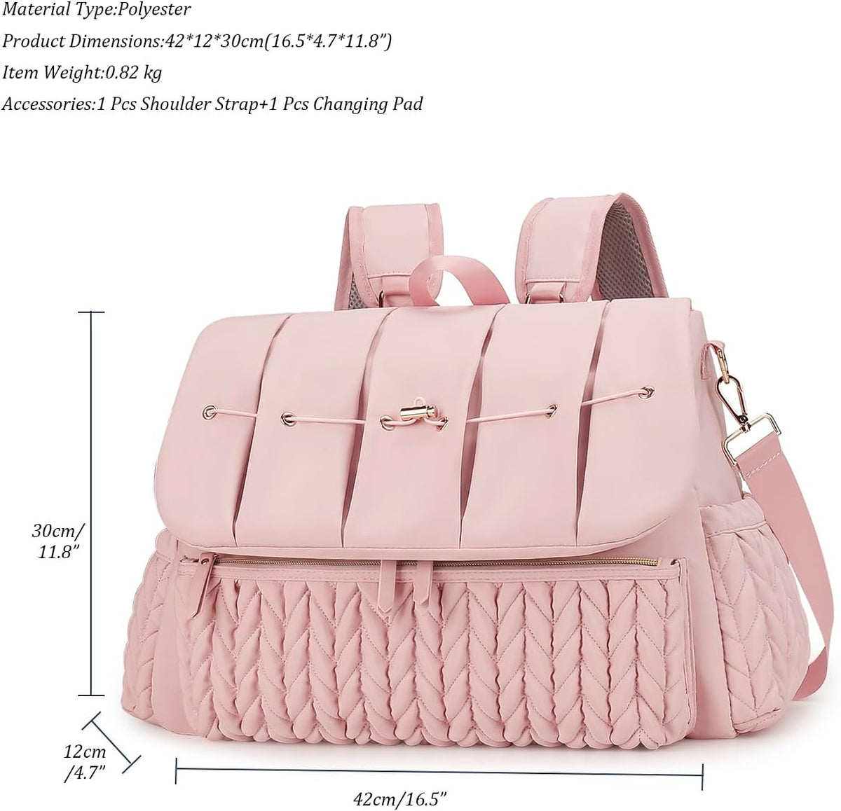 Diaper Bag Backpack Messenger Bag Travel Backpack Maternity Bags Stylish Baby Bag with Changing Pad for Mom (Pink)