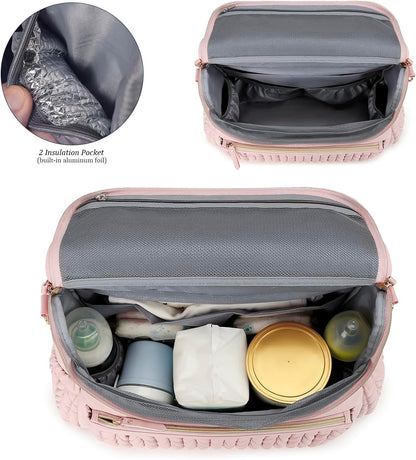 Diaper Bag Backpack Messenger Bag Travel Backpack Maternity Bags Stylish Baby Bag with Changing Pad for Mom (Pink)