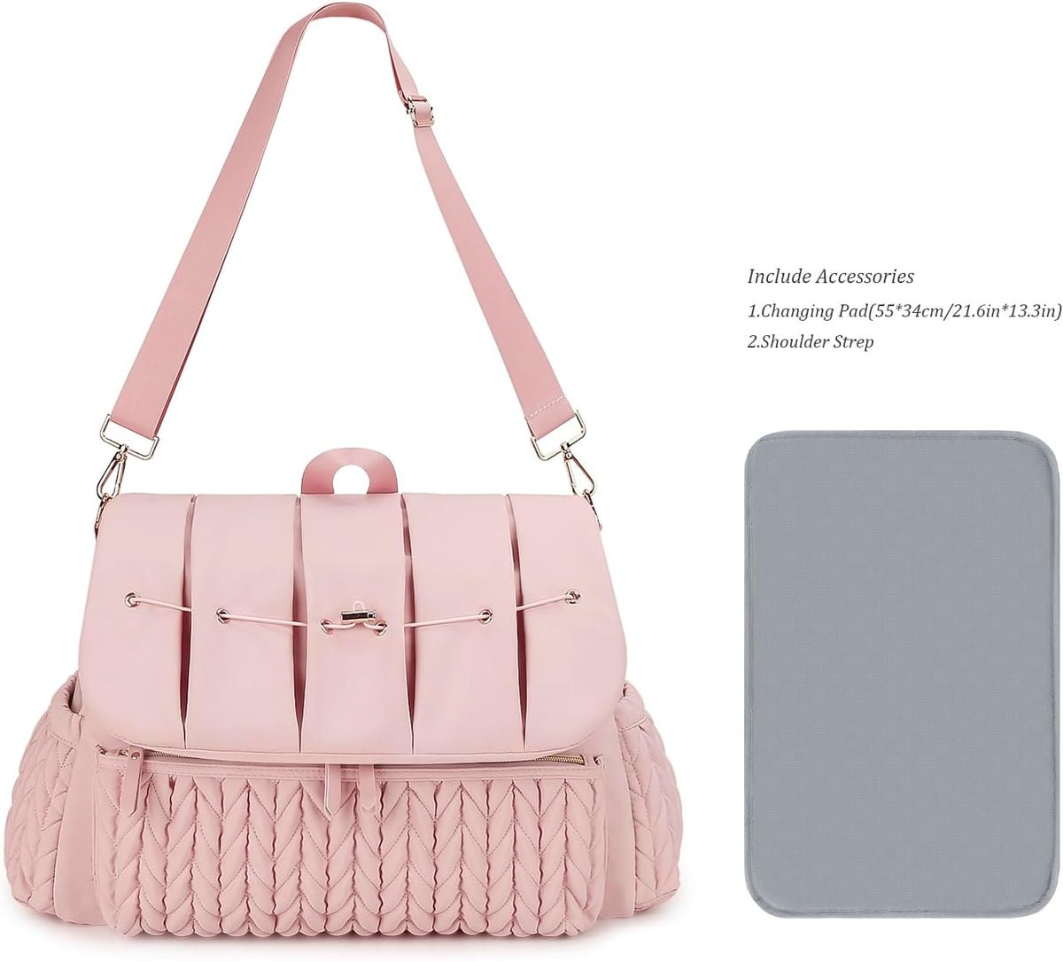 Diaper Bag Backpack Messenger Bag Travel Backpack Maternity Bags Stylish Baby Bag with Changing Pad for Mom (Pink)