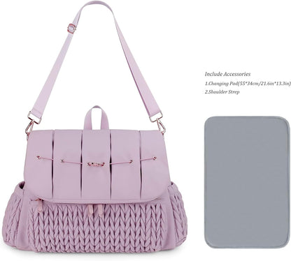 Diaper Bag Backpack Messenger Bag Travel Backpack Maternity Bags Stylish Baby Bag with Changing Pad for Mom (Pink)