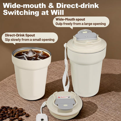 Insulated Coffee Tumbler 17.9oz 530ml Travel Coffee Mug 316 Stainless Steel Dual Drink Openings Leakproof Lid Reusable Insulated Coffee Mug Hot and Cold Ideal Travel Mug for Coffee Lover Daily