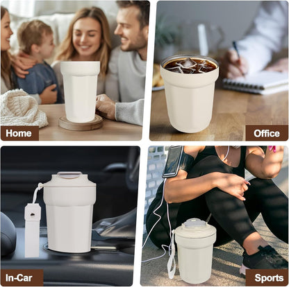 Insulated Coffee Tumbler 17.9oz 530ml Travel Coffee Mug 316 Stainless Steel Dual Drink Openings Leakproof Lid Reusable Insulated Coffee Mug Hot and Cold Ideal Travel Mug for Coffee Lover Daily