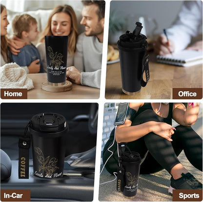Insulated Coffee Tumbler 17.9oz 530ml Travel Coffee Mug 316 Stainless Steel Dual Drink Openings Leakproof Lid Reusable Insulated Coffee Mug Hot and Cold Ideal Travel Mug for Coffee Lover Daily