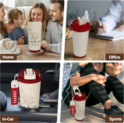 Insulated Coffee Tumbler 17.9oz 530ml Travel Coffee Mug 316 Stainless Steel Dual Drink Openings Leakproof Lid Reusable Insulated Coffee Mug Hot and Cold Ideal Travel Mug for Coffee Lover Daily