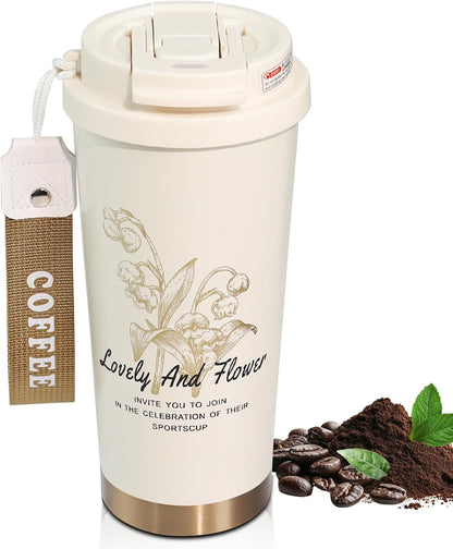 Insulated Coffee Tumbler 17.9oz 530ml Travel Coffee Mug 316 Stainless Steel Dual Drink Openings Leakproof Lid Reusable Insulated Coffee Mug Hot and Cold Ideal Travel Mug for Coffee Lover Daily