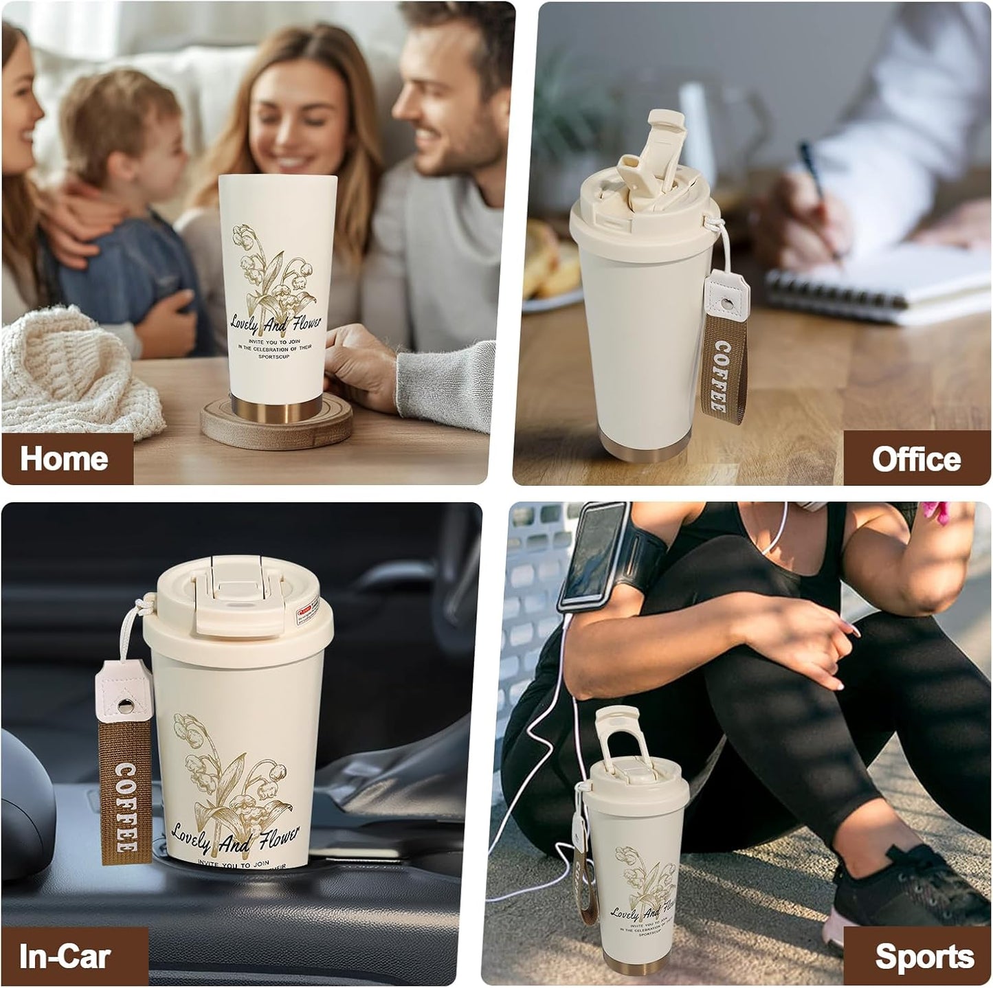 Insulated Coffee Tumbler 17.9oz 530ml Travel Coffee Mug 316 Stainless Steel Dual Drink Openings Leakproof Lid Reusable Insulated Coffee Mug Hot and Cold Ideal Travel Mug for Coffee Lover Daily