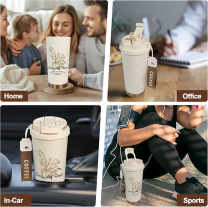 Insulated Coffee Tumbler 17.9oz 530ml Travel Coffee Mug 316 Stainless Steel Dual Drink Openings Leakproof Lid Reusable Insulated Coffee Mug Hot and Cold Ideal Travel Mug for Coffee Lover Daily