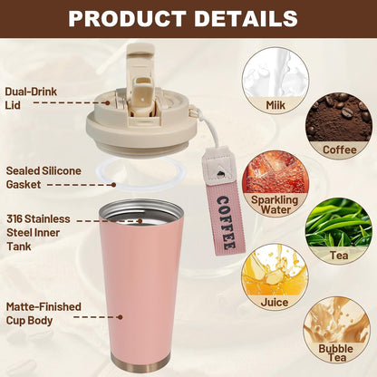 Insulated Coffee Tumbler 17.9oz 530ml Travel Coffee Mug 316 Stainless Steel Dual Drink Openings Leakproof Lid Reusable Insulated Coffee Mug Hot and Cold Ideal Travel Mug for Coffee Lover Daily