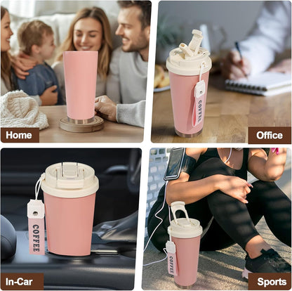 Insulated Coffee Tumbler 17.9oz 530ml Travel Coffee Mug 316 Stainless Steel Dual Drink Openings Leakproof Lid Reusable Insulated Coffee Mug Hot and Cold Ideal Travel Mug for Coffee Lover Daily