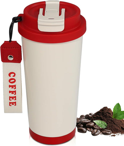 Insulated Coffee Tumbler 17.9oz 530ml Travel Coffee Mug 316 Stainless Steel Dual Drink Openings Leakproof Lid Reusable Insulated Coffee Mug Hot and Cold Ideal Travel Mug for Coffee Lover Daily
