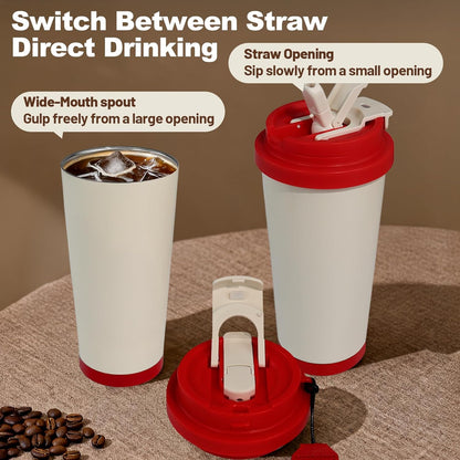 Insulated Coffee Tumbler 17.9oz 530ml Travel Coffee Mug 316 Stainless Steel Dual Drink Openings Leakproof Lid Reusable Insulated Coffee Mug Hot and Cold Ideal Travel Mug for Coffee Lover Daily