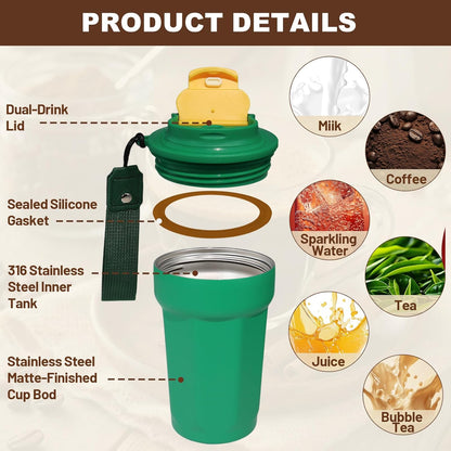 Insulated Coffee Tumbler 17.9oz 530ml Travel Coffee Mug 316 Stainless Steel Dual Drink Openings Leakproof Lid Reusable Insulated Coffee Mug Hot and Cold Ideal Travel Mug for Coffee Lover Daily