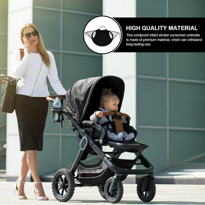 Stroller Sunshade and UV Cover Black Extended Full-Cover Sunscreen Parasol Windproof Pram Awning for Outdoor Travel and Weather Protection