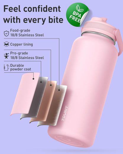 24 oz Insulated Stainless Steel Water Bottle, Khaki | Double-wall vacuum thermal flask with top handle, leakproof & BPA-free design for sports, gym, hiking & travel use
