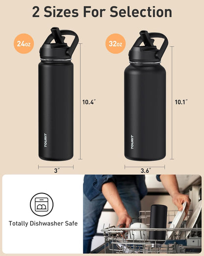 24 oz Insulated Stainless Steel Water Bottle, Khaki | Double-wall vacuum thermal flask with top handle, leakproof & BPA-free design for sports, gym, hiking & travel use