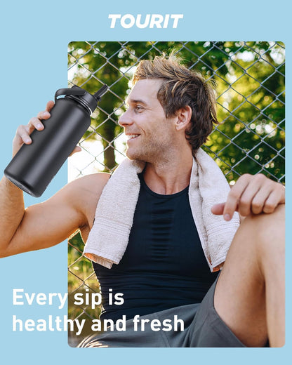 24 oz Insulated Stainless Steel Water Bottle, Khaki | Double-wall vacuum thermal flask with top handle, leakproof & BPA-free design for sports, gym, hiking & travel use