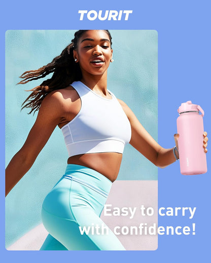 24 oz Insulated Stainless Steel Water Bottle, Khaki | Double-wall vacuum thermal flask with top handle, leakproof & BPA-free design for sports, gym, hiking & travel use