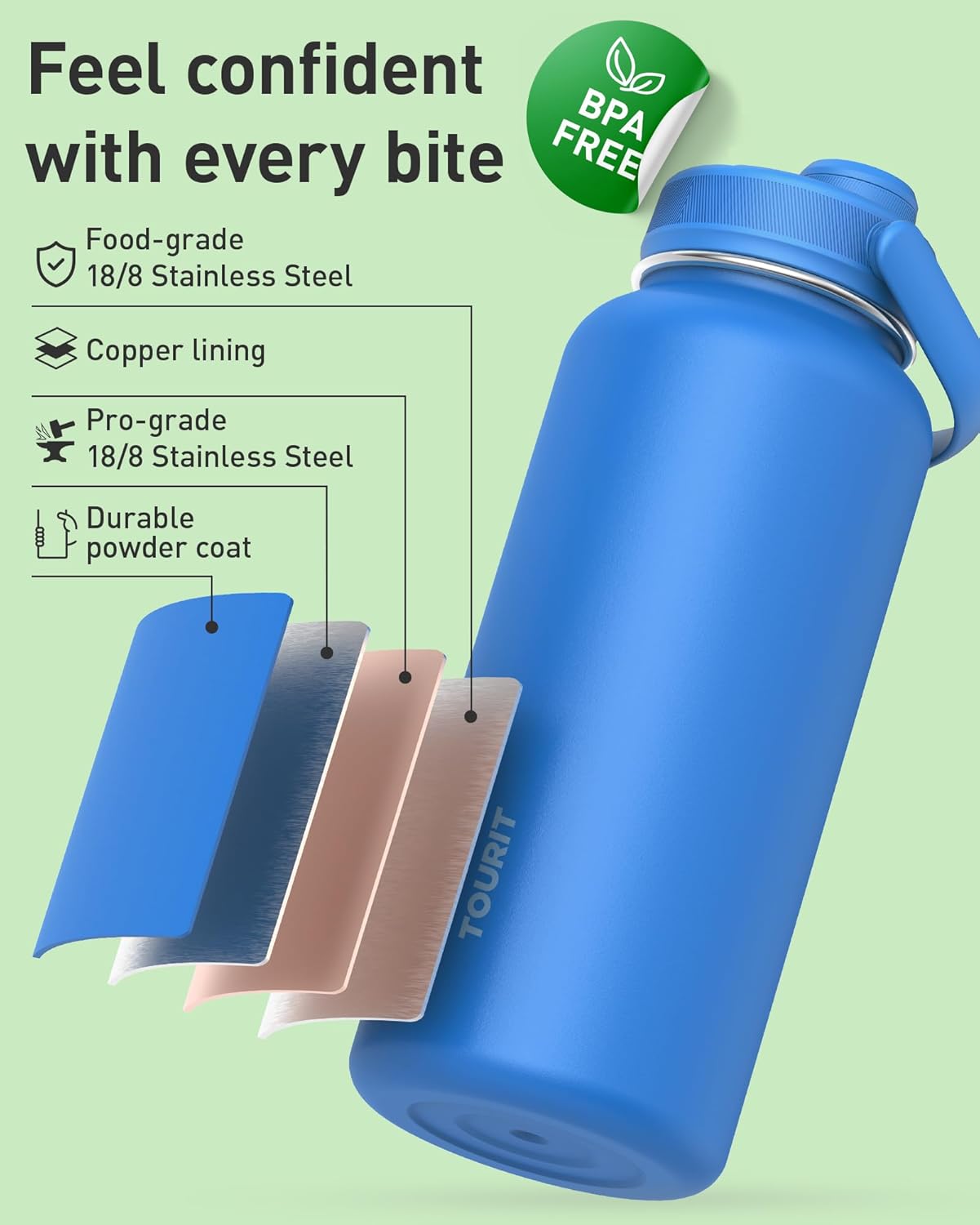 24 oz Insulated Stainless Steel Water Bottle, Khaki | Double-wall vacuum thermal flask with top handle, leakproof & BPA-free design for sports, gym, hiking & travel use