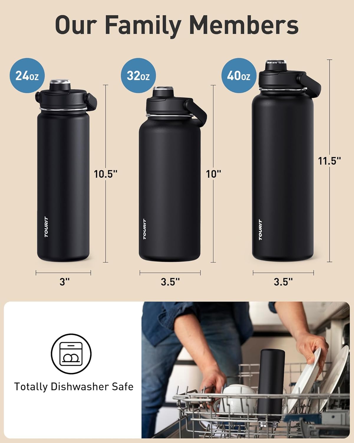 24 oz Insulated Stainless Steel Water Bottle, Khaki | Double-wall vacuum thermal flask with top handle, leakproof & BPA-free design for sports, gym, hiking & travel use