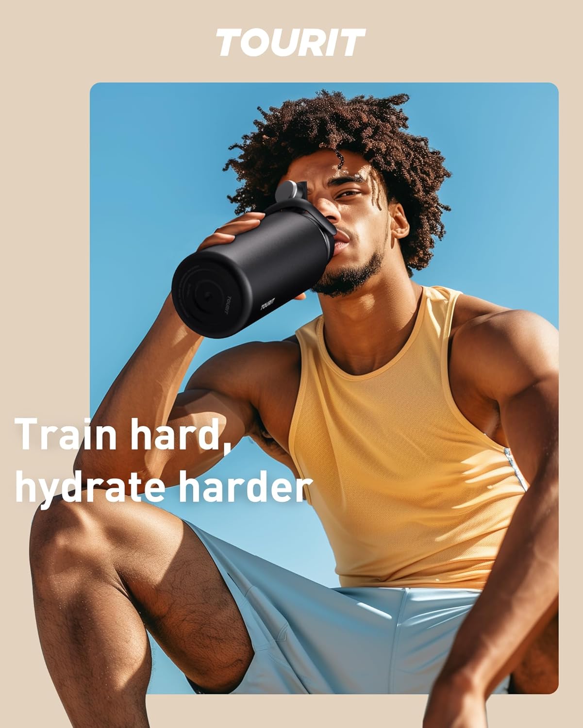 24 oz Insulated Stainless Steel Water Bottle, Khaki | Double-wall vacuum thermal flask with top handle, leakproof & BPA-free design for sports, gym, hiking & travel use