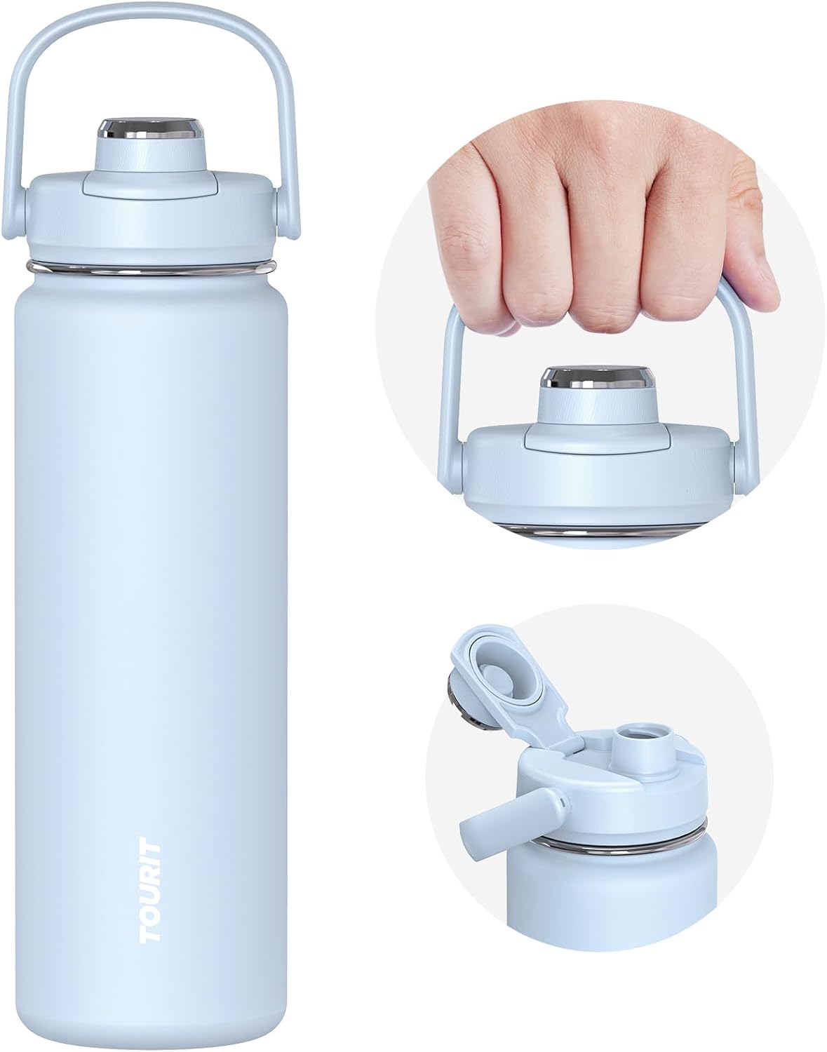 24 oz Insulated Stainless Steel Water Bottle, Khaki | Double-wall vacuum thermal flask with top handle, leakproof & BPA-free design for sports, gym, hiking & travel use
