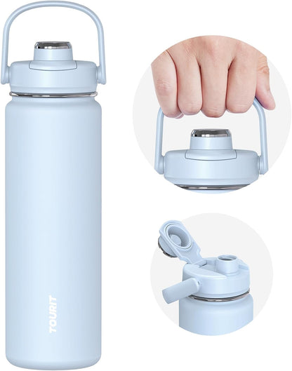 24 oz Insulated Stainless Steel Water Bottle, Khaki | Double-wall vacuum thermal flask with top handle, leakproof & BPA-free design for sports, gym, hiking & travel use