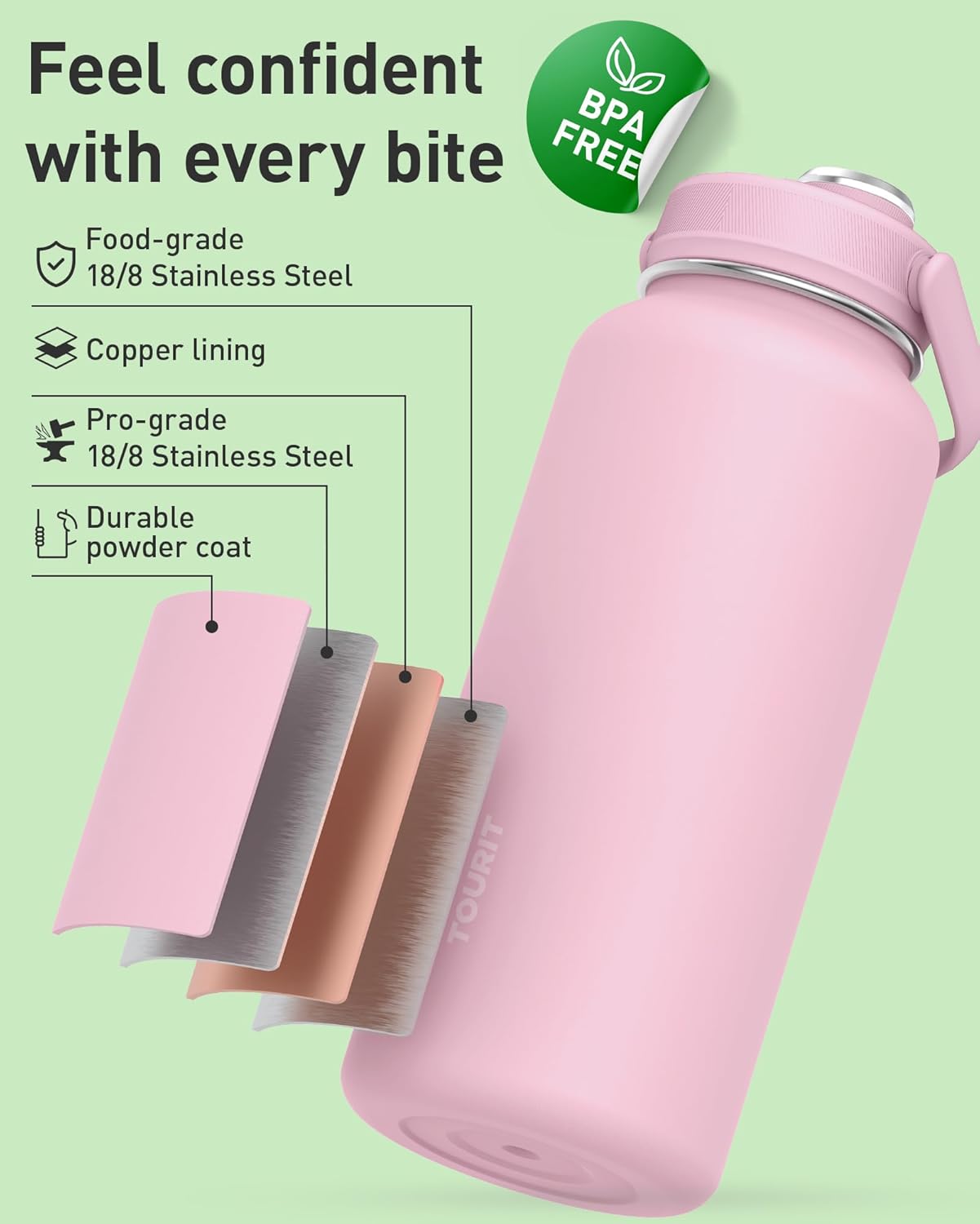 24 oz Insulated Stainless Steel Water Bottle, Khaki | Double-wall vacuum thermal flask with top handle, leakproof & BPA-free design for sports, gym, hiking & travel use