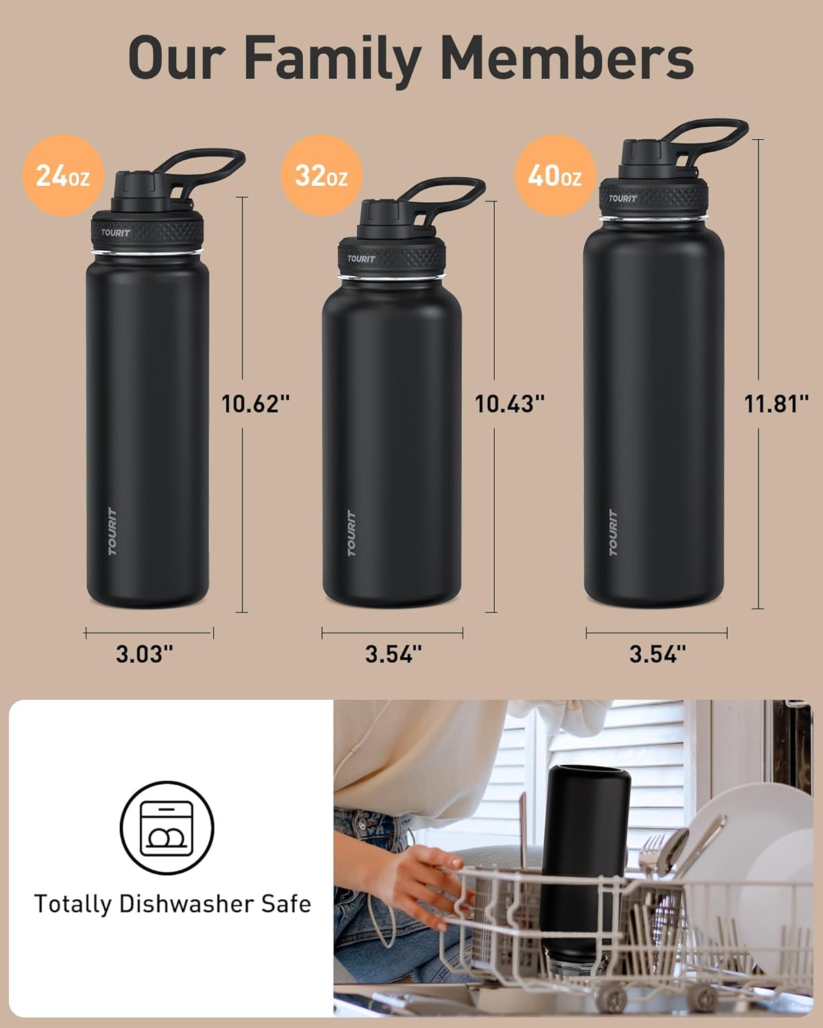 24 oz Insulated Stainless Steel Water Bottle, Khaki | Double-wall vacuum thermal flask with top handle, leakproof & BPA-free design for sports, gym, hiking & travel use