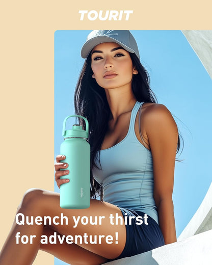 24 oz Insulated Stainless Steel Water Bottle, Khaki | Double-wall vacuum thermal flask with top handle, leakproof & BPA-free design for sports, gym, hiking & travel use