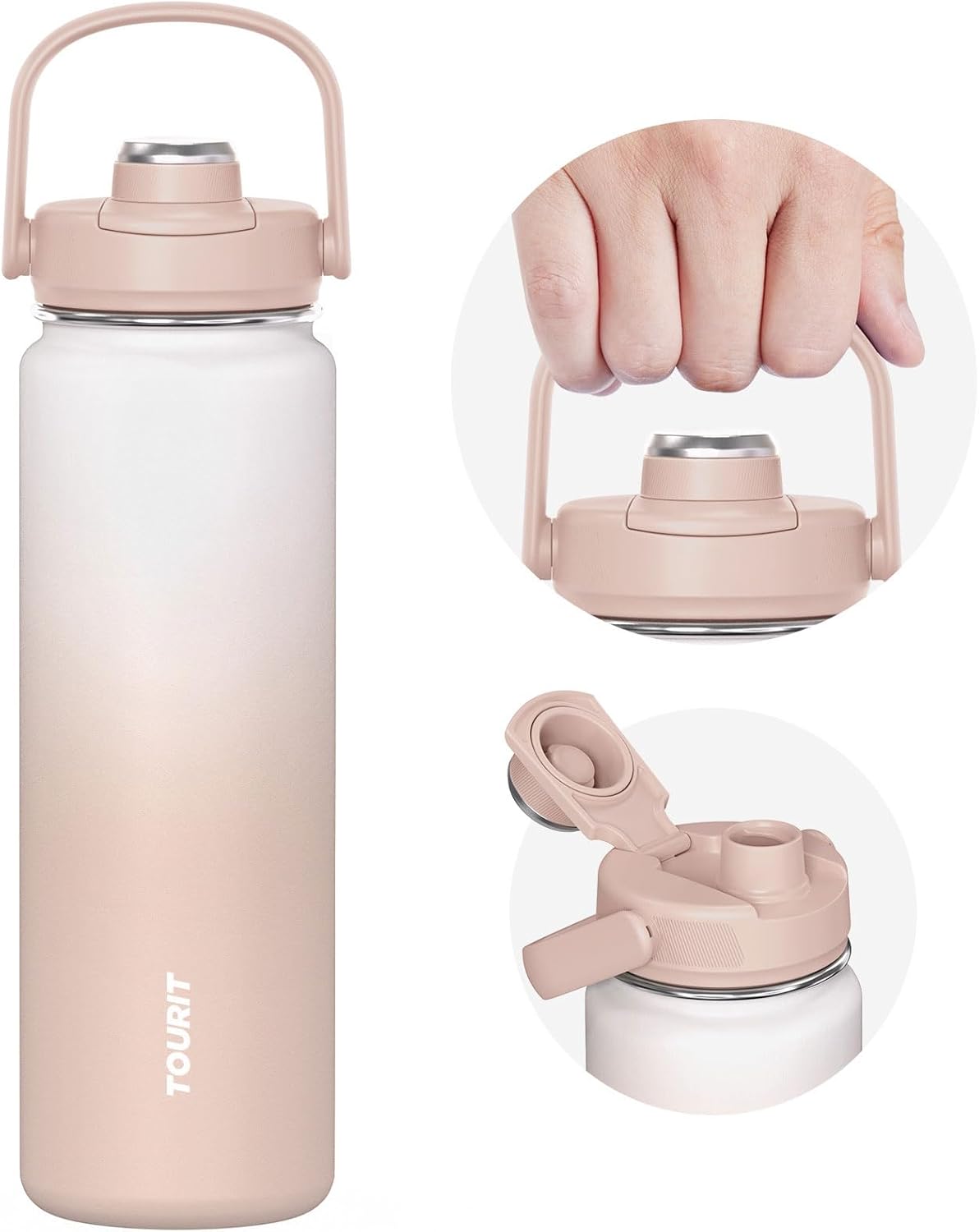 24 oz Insulated Stainless Steel Water Bottle, Khaki | Double-wall vacuum thermal flask with top handle, leakproof & BPA-free design for sports, gym, hiking & travel use