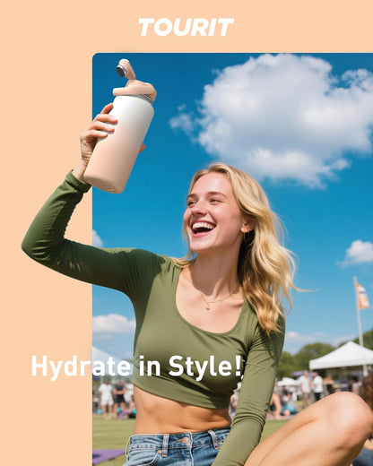 24 oz Insulated Stainless Steel Water Bottle, Khaki | Double-wall vacuum thermal flask with top handle, leakproof & BPA-free design for sports, gym, hiking & travel use