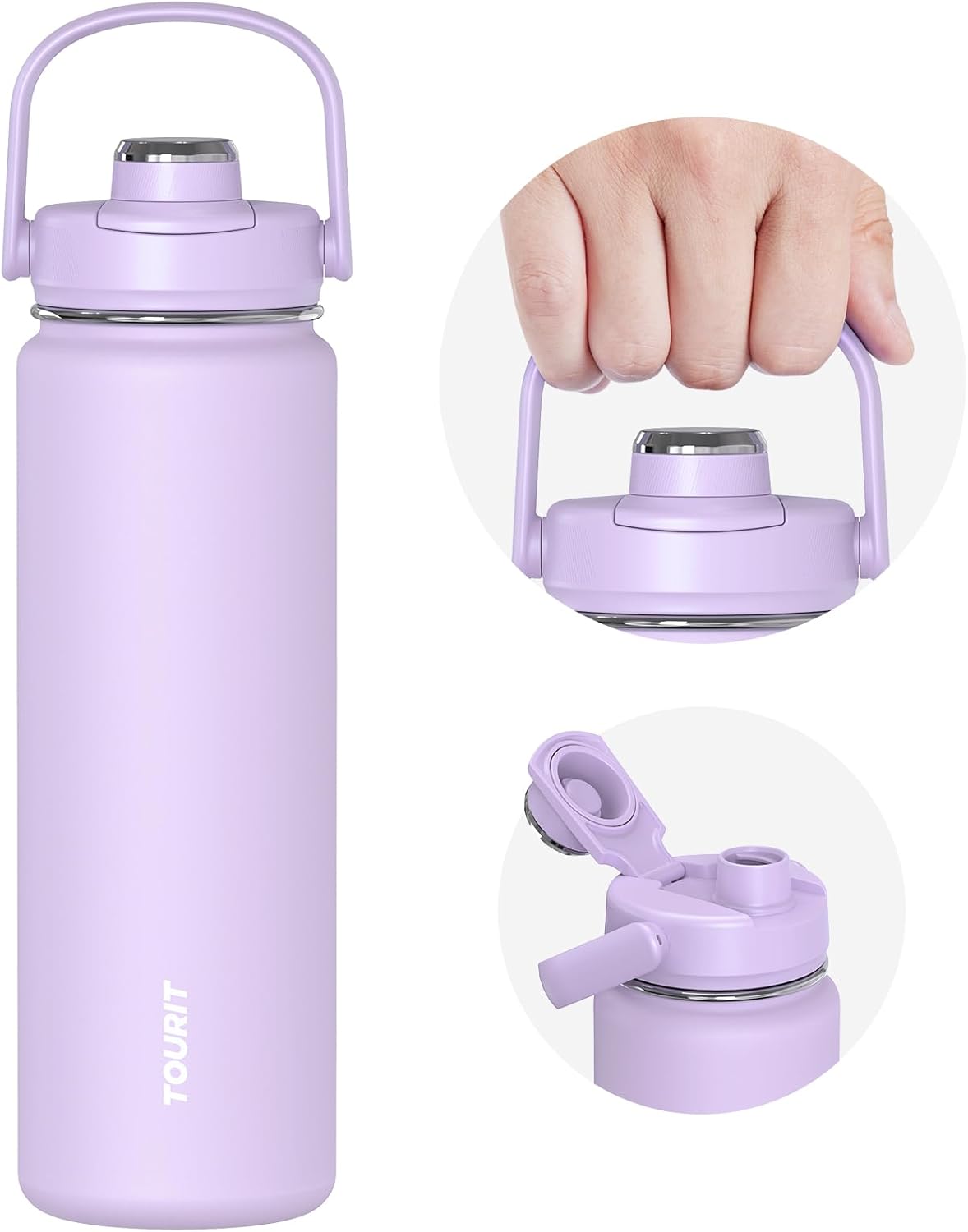 24 oz Insulated Stainless Steel Water Bottle, Khaki | Double-wall vacuum thermal flask with top handle, leakproof & BPA-free design for sports, gym, hiking & travel use