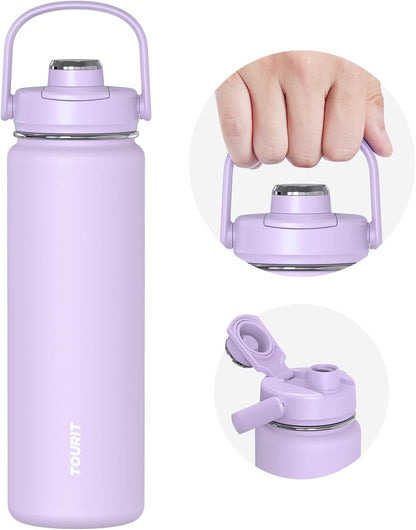 24 oz Insulated Stainless Steel Water Bottle, Khaki | Double-wall vacuum thermal flask with top handle, leakproof & BPA-free design for sports, gym, hiking & travel use