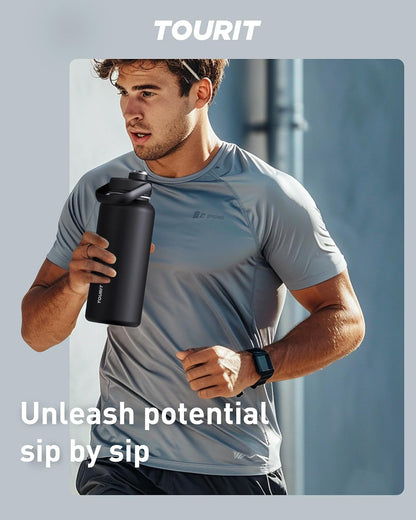 24 oz Insulated Stainless Steel Water Bottle, Khaki | Double-wall vacuum thermal flask with top handle, leakproof & BPA-free design for sports, gym, hiking & travel use