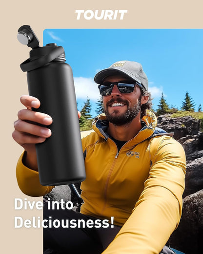 24 oz Insulated Stainless Steel Water Bottle, Khaki | Double-wall vacuum thermal flask with top handle, leakproof & BPA-free design for sports, gym, hiking & travel use