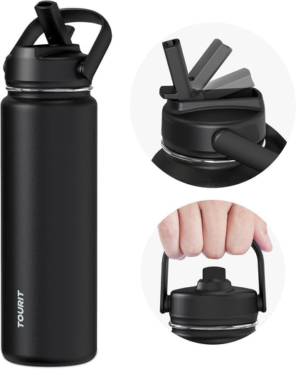 24 oz Insulated Stainless Steel Water Bottle, Khaki | Double-wall vacuum thermal flask with top handle, leakproof & BPA-free design for sports, gym, hiking & travel use