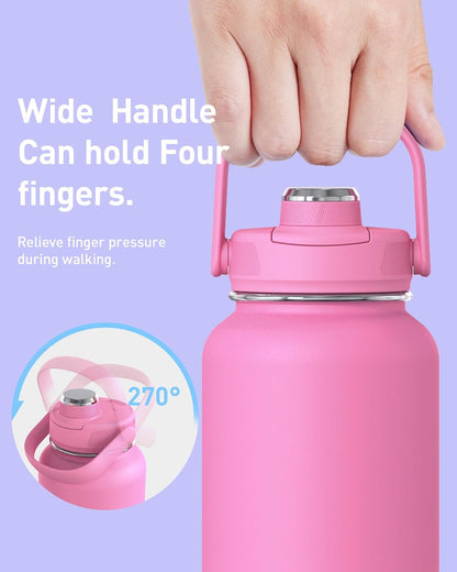 24 oz Insulated Stainless Steel Water Bottle, Khaki | Double-wall vacuum thermal flask with top handle, leakproof & BPA-free design for sports, gym, hiking & travel use
