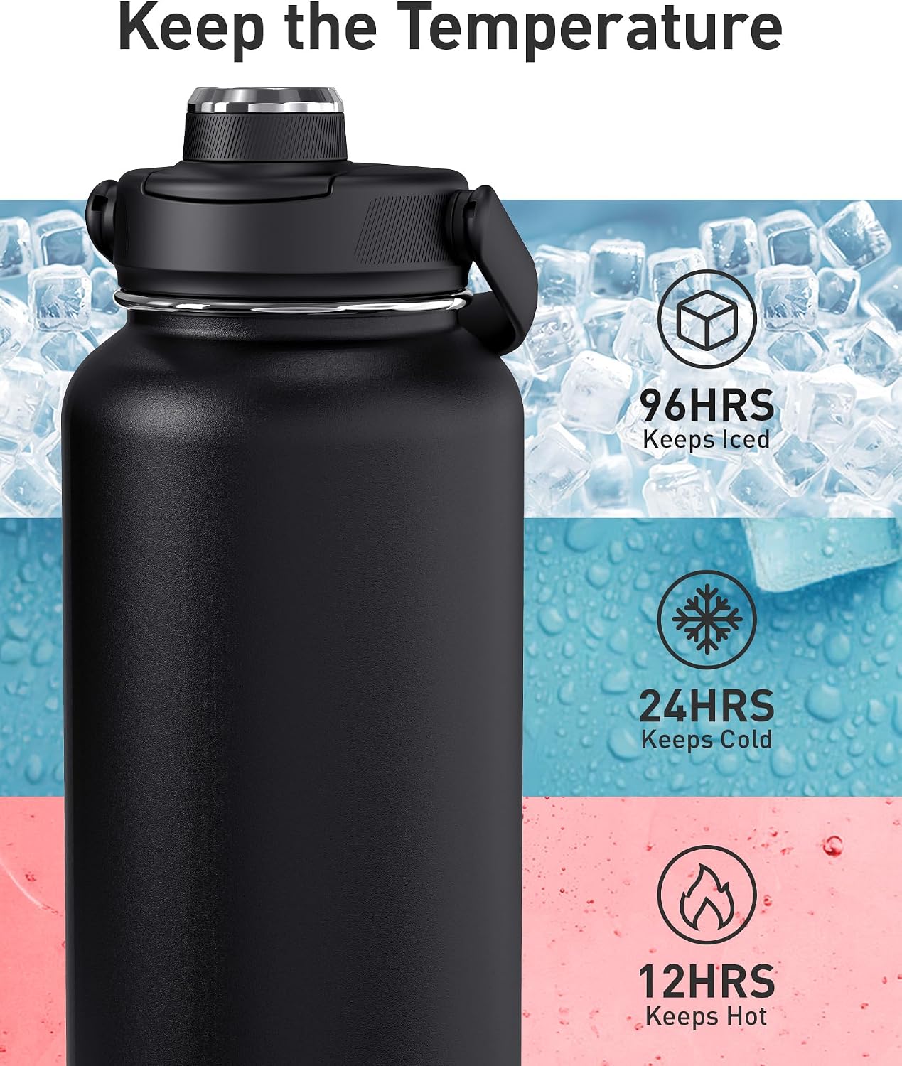 24 oz Insulated Stainless Steel Water Bottle, Khaki | Double-wall vacuum thermal flask with top handle, leakproof & BPA-free design for sports, gym, hiking & travel use