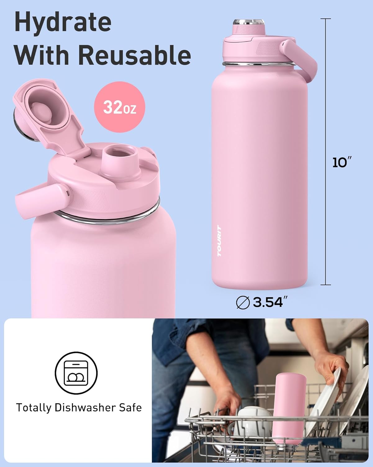 24 oz Insulated Stainless Steel Water Bottle, Khaki | Double-wall vacuum thermal flask with top handle, leakproof & BPA-free design for sports, gym, hiking & travel use