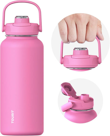 24 oz Insulated Stainless Steel Water Bottle, Khaki | Double-wall vacuum thermal flask with top handle, leakproof & BPA-free design for sports, gym, hiking & travel use
