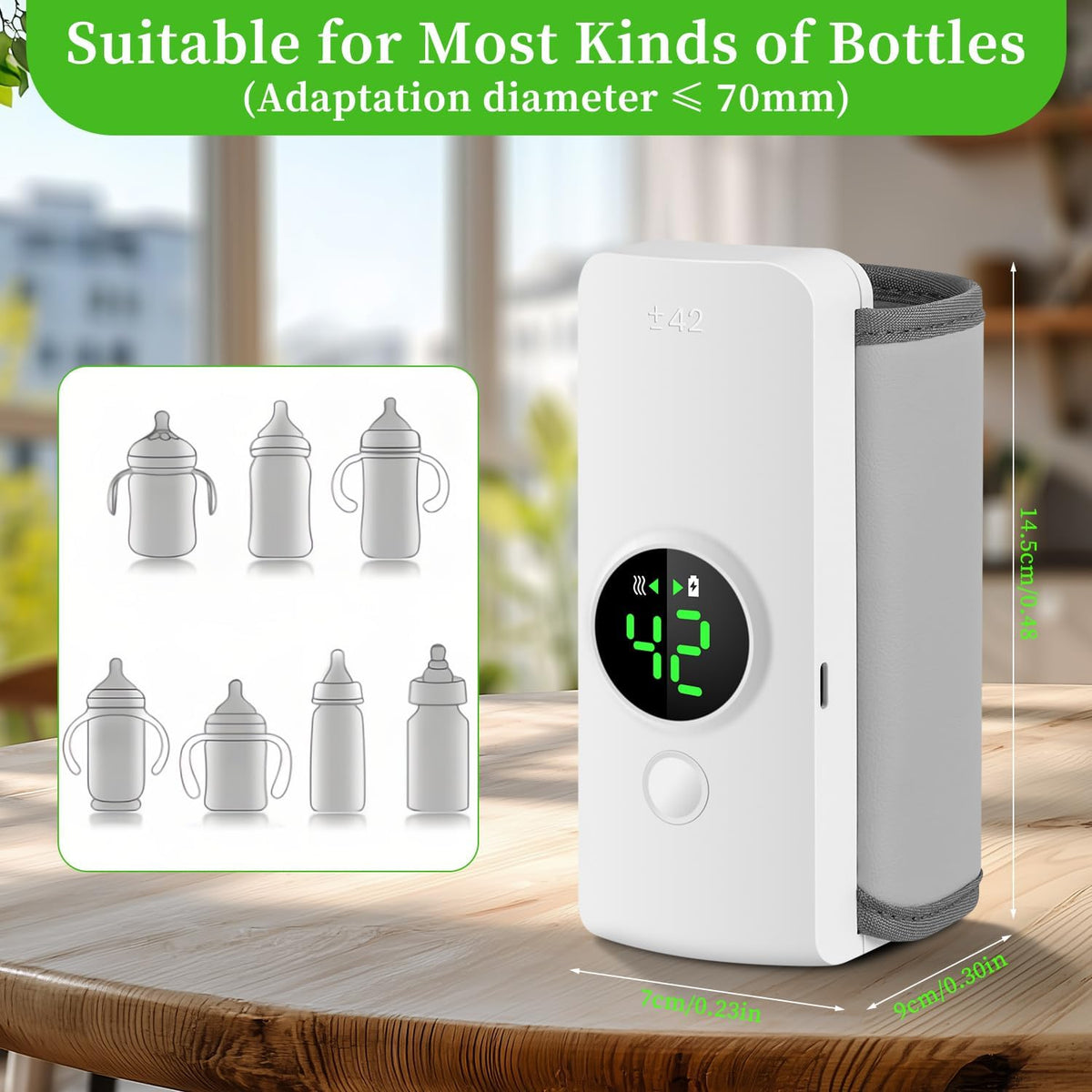 Portable Bottle Warmer, Fast Warming Comfortable Baby Feeding On The Go, Waterless Milk Warming with Battery-Powered for Home Outdoor