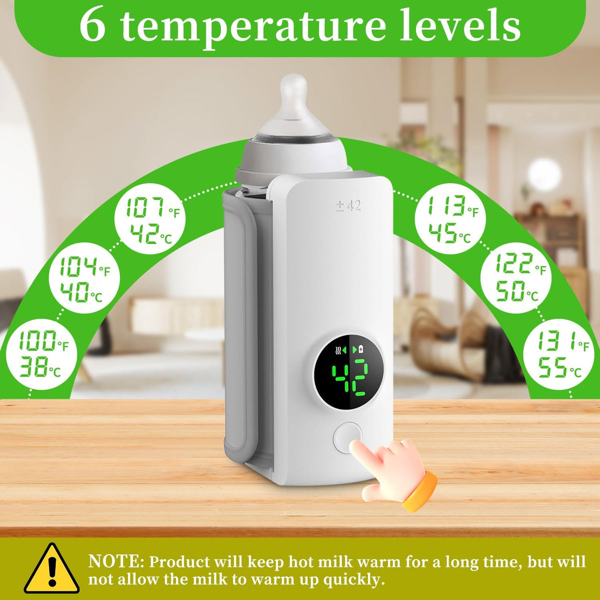 Portable Bottle Warmer, Fast Warming Comfortable Baby Feeding On The Go, Waterless Milk Warming with Battery-Powered for Home Outdoor